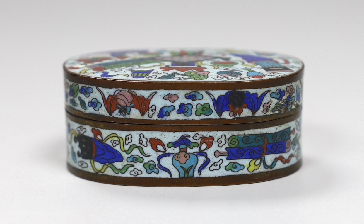 A Chinese cloisonné enamel ink box, late Qing dynasty, 7.5cm